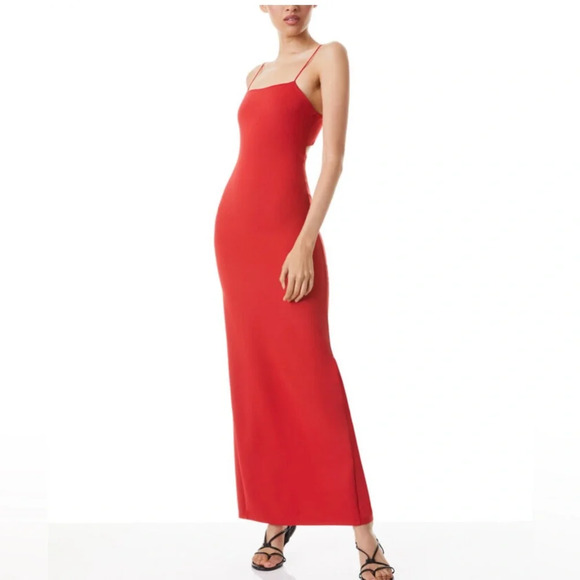 ALICE + OLIVIA Nelle Spaghetti Strap Maxi Dress Bright Poppy Size 6 - Picture 3 of 7